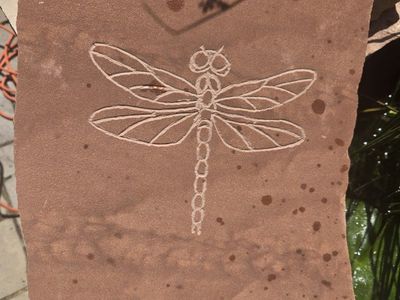 Hand-Etched Dragonfly Sandstone Paver pond decor