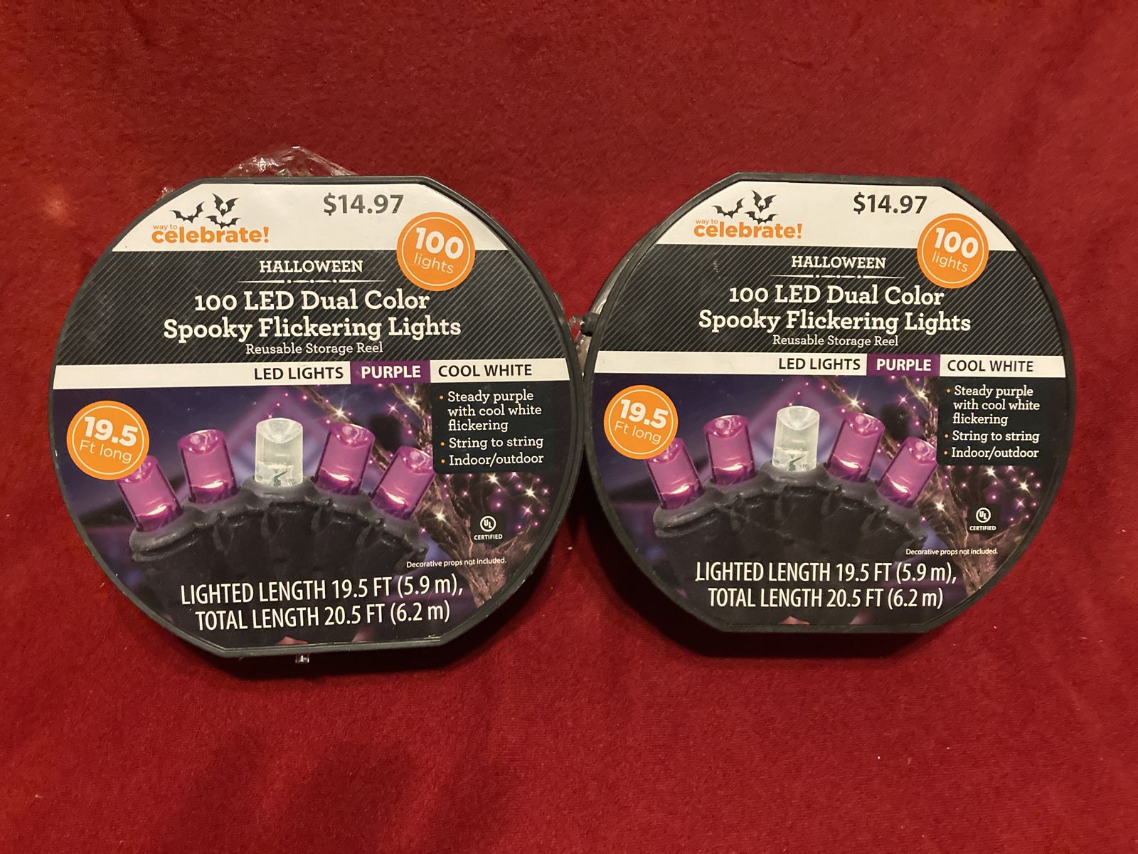 Halloween 100 LED Dual Color Spooky Flickering Lights New Purple Cool White 