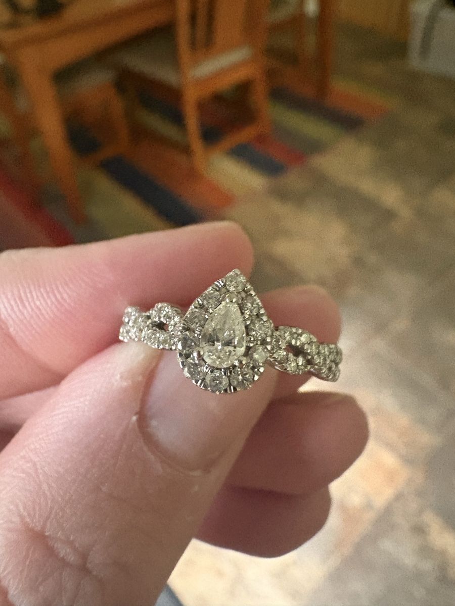 Pear Cut Diamond Halo Engagement Ring with Braided Band