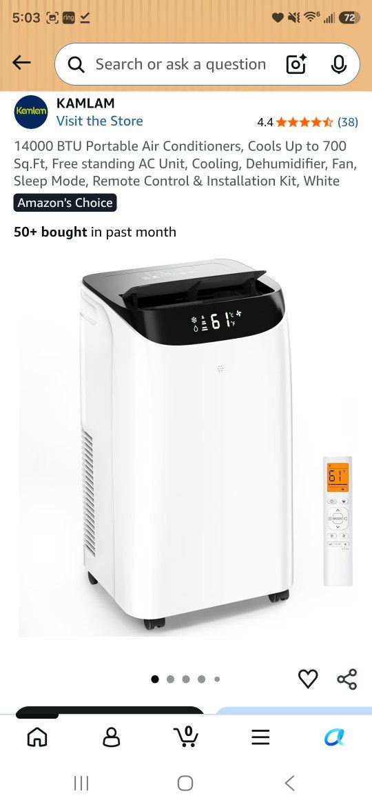 KAMLAM 14000 BTU Portable Air Conditioner 3-in-1 AC Unit with Dehumidifier and Fan