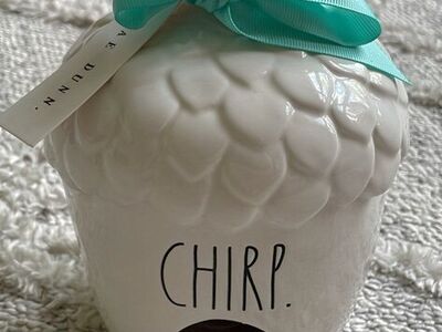 Rae Dunn White Acorn Birdhouse Chirp Blue Bow