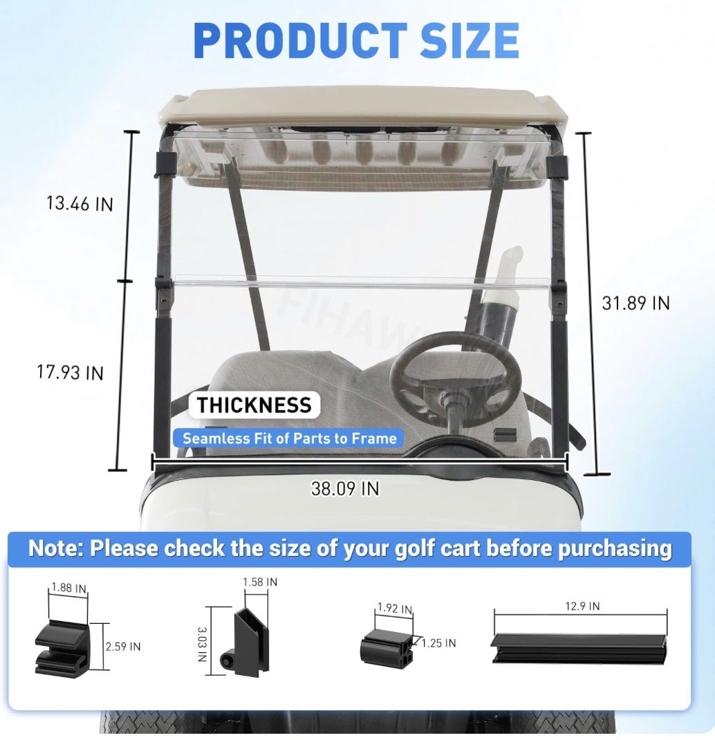 Golf cart windshield