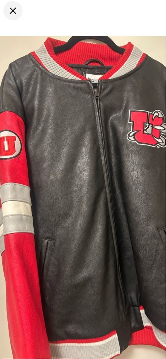 University of Utah Utes Pro Player Vintage Black Red Leather Varsity Jacket Size 2XL