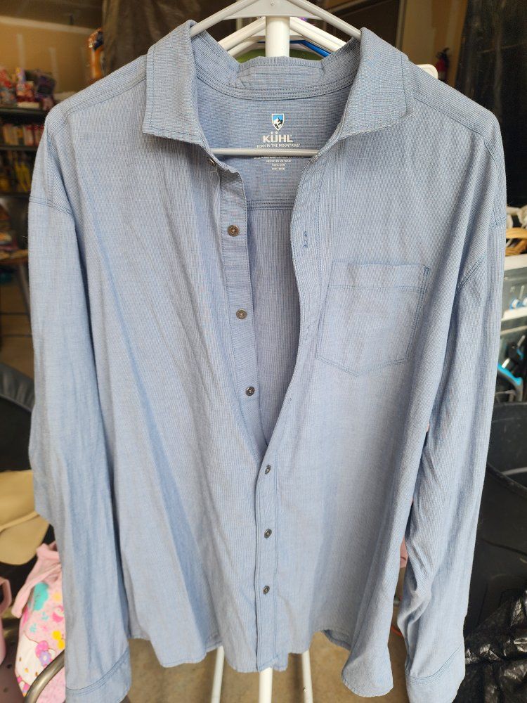 KÜHL Men's Light Blue Born in the Mountains Long Sleeve Button-Up Shirt XXL    2XL