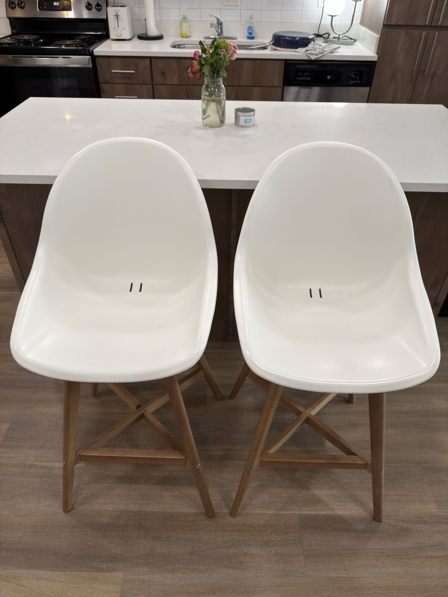 Set of 2 Modern White Dining Chairs with Wooden Legs