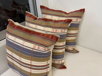 Set of 3 Southwestern Plaid Throw Pillows - Rust, Blue, Tan Woven Decorative Cushions