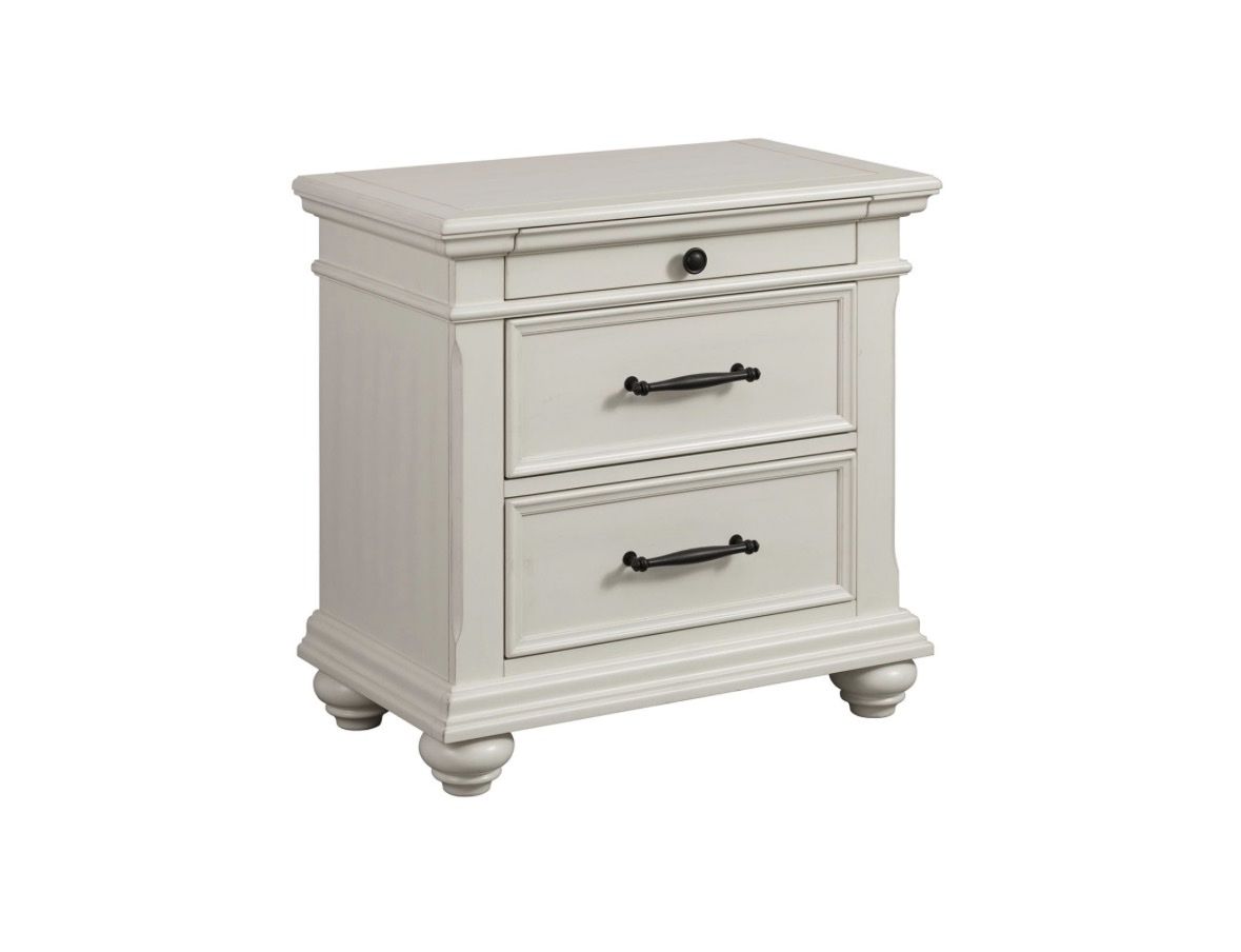 Off-White 3-Drawer Nightstand with Dark Hardware