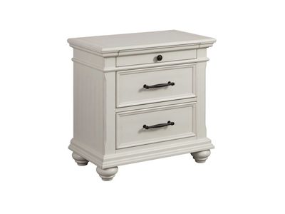 Off-White 3-Drawer Nightstand with Dark Hardware