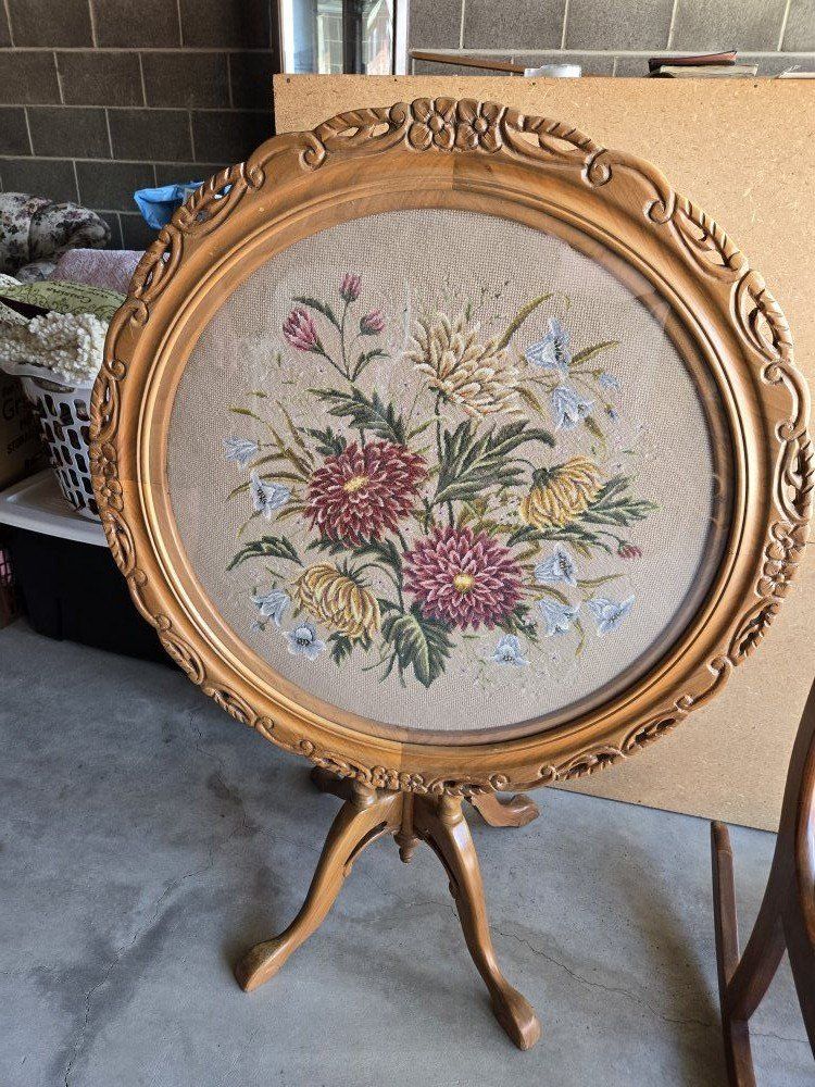 Victorian Antique Needlepoint Tilt-Top Table