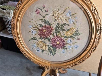 Victorian Antique Needlepoint Tilt-Top Table