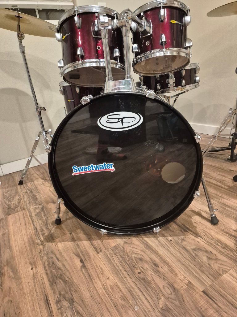 Sound Percussion 5-Piece Drum Set with Hardware & Cymbals - Burgundy