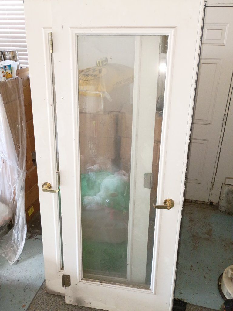 White French Door with Clear Glass Panels - Good Condition, Brass Hardware