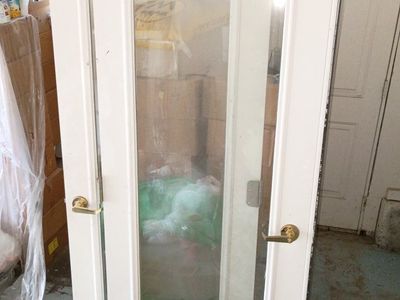 White French Door with Clear Glass Panels - Good Condition, Brass Hardware