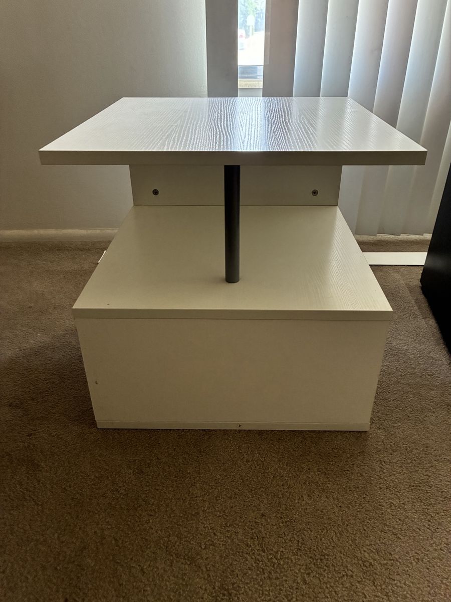 Modern White Two-Tier Accent Table with Metal Support