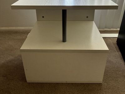 Modern White Two-Tier Accent Table with Metal Support