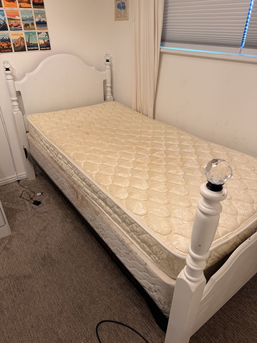 White Twin Bed Frame with Crystal Finials