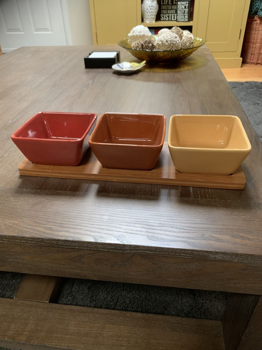 Bamboo Tray and 3 bowl Condiment Set