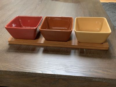 Bamboo Tray and 3 bowl Condiment Set