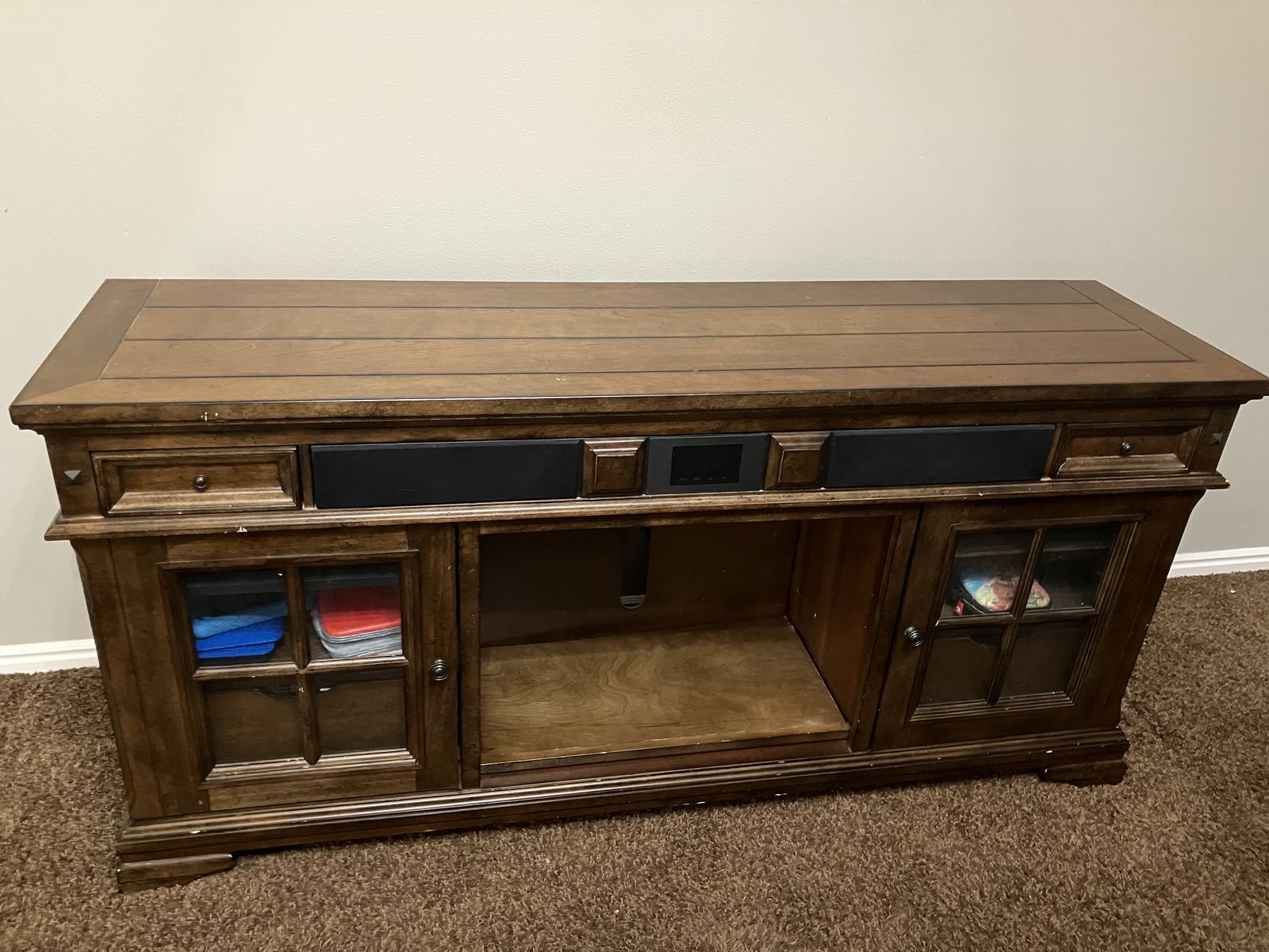 Wooden TV Stand with Integrated Soundbar