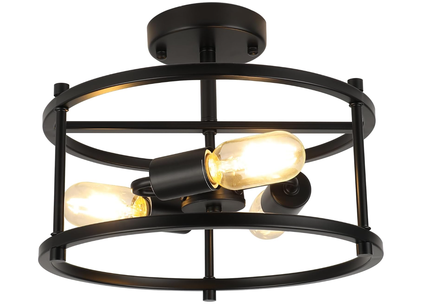 foucasal Semi Flush Mount Ceiling Light 12.59'' Farmhouse Black Ceiling Light Fixtures Industrial Light Fixtures 3-Light Metal