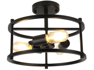 foucasal Semi Flush Mount Ceiling Light 12.59'' Farmhouse Black Ceiling Light Fixtures Industrial Light Fixtures 3-Light Metal