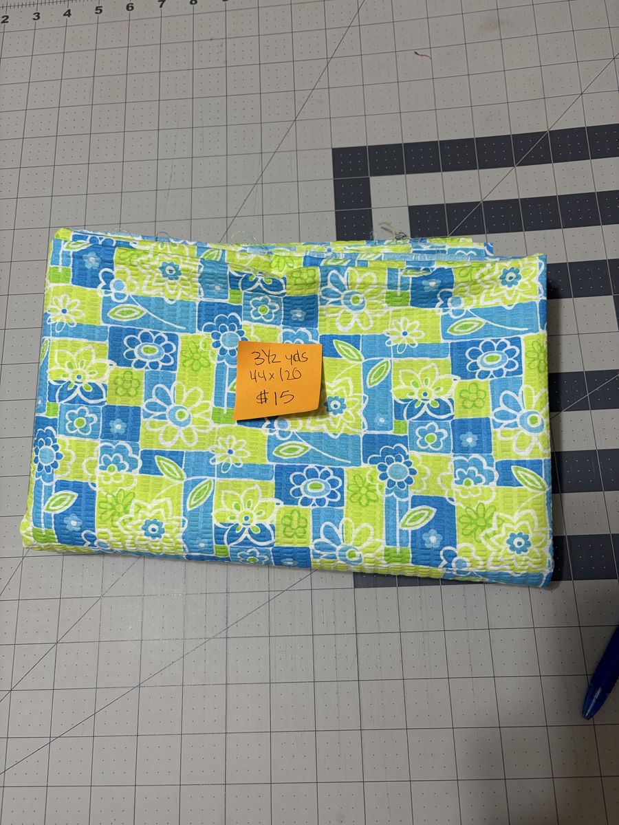 Blue & Green Floral Fabric - 3.5 Yards (44" x 120")