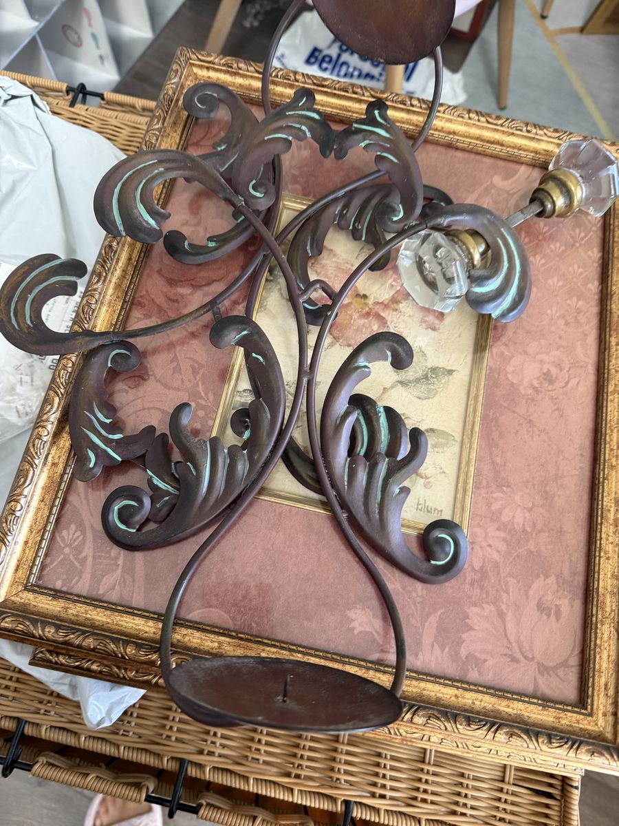 Ornate Verdigris Bronze Metal Wall Sconce Candle Holder - Vintage Home Decor Accent
