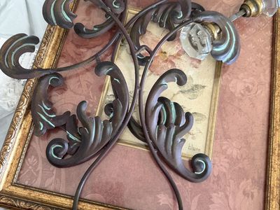 Ornate Verdigris Bronze Metal Wall Sconce Candle Holder - Vintage Home Decor Accent