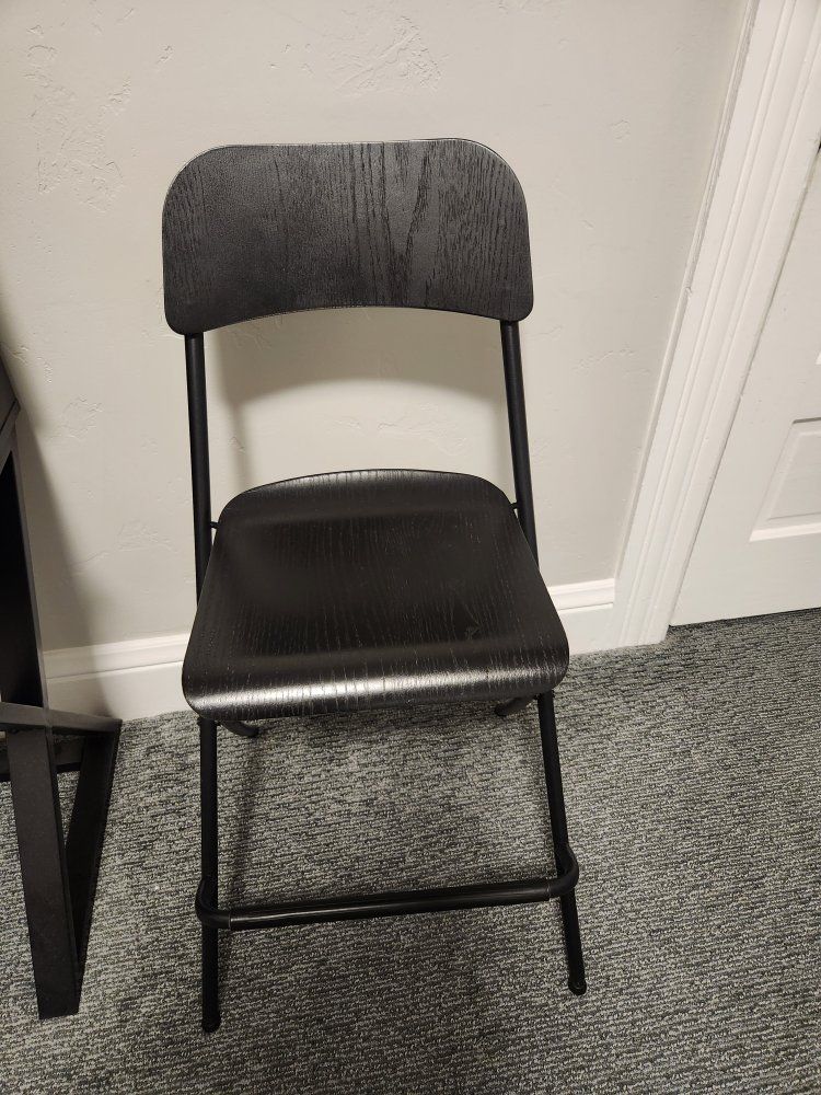 Black Woodgrain Folding Bar Stool/Chair - Space-Saving Design, Counter Height