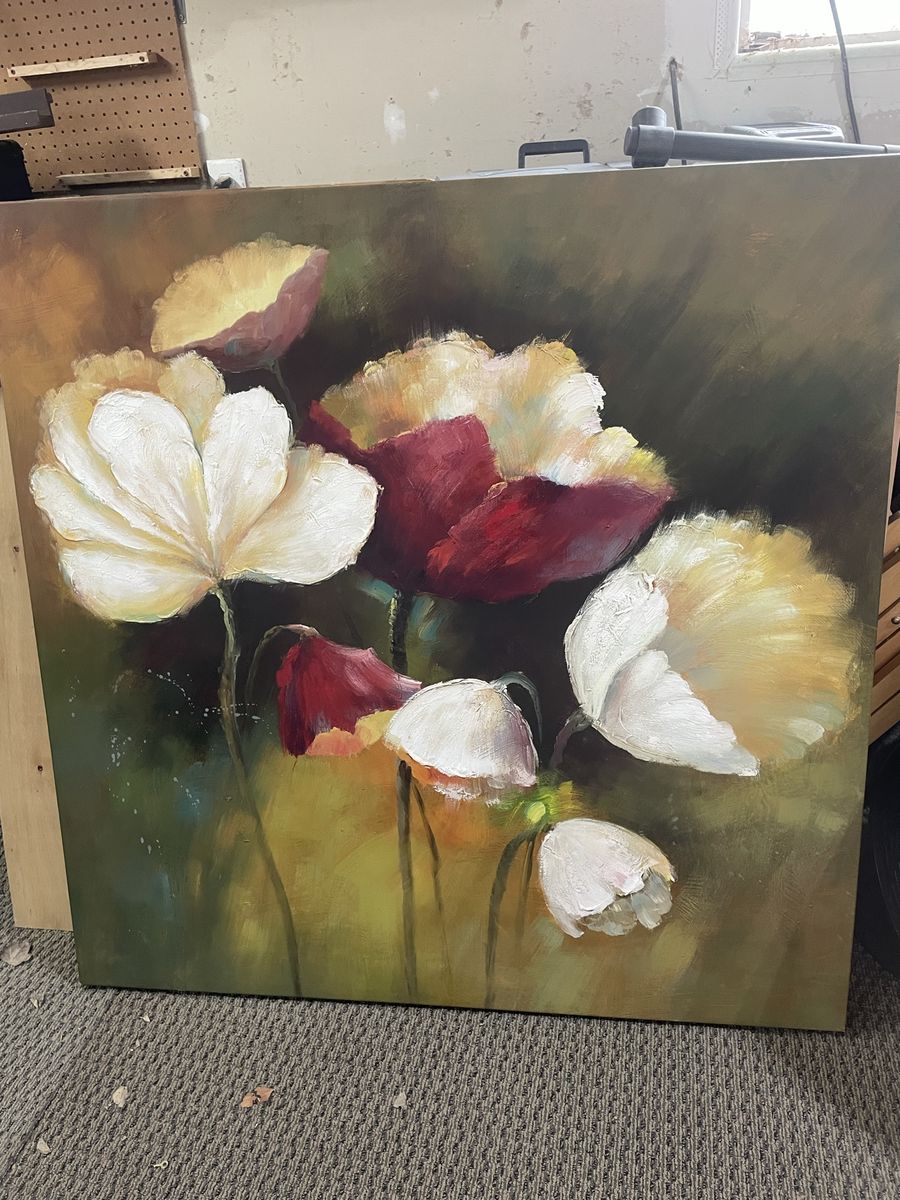 Large 4'x4' Floral Canvas Painting - Vibrant Flowers Wall Art