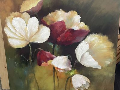 Large 4'x4' Floral Canvas Painting - Vibrant Flowers Wall Art