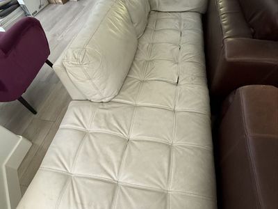 Cream LEATHER Chaise