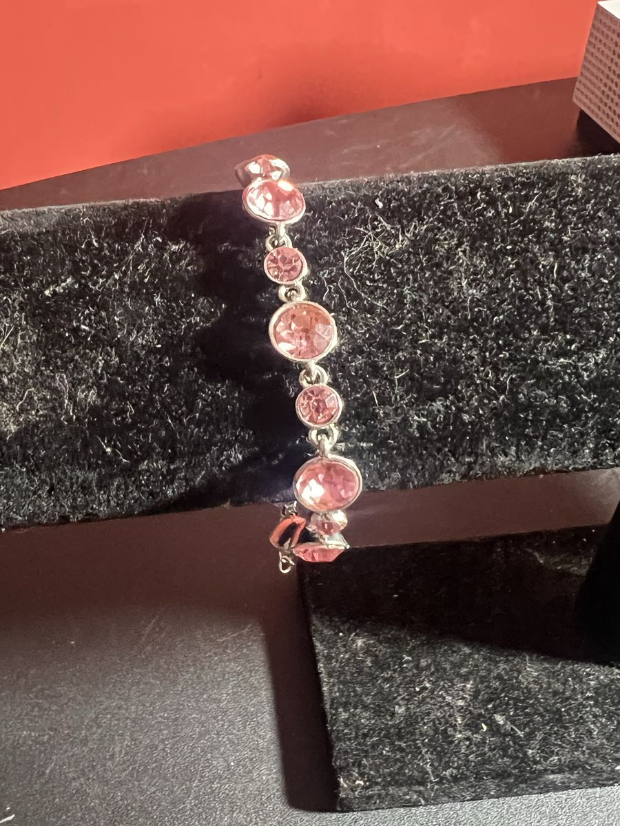 Sparkling Silver-Tone Pink Rhinestone Bracelet, Adjustable