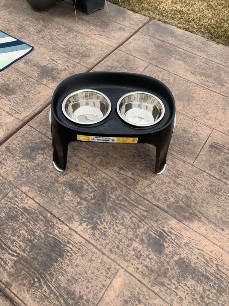 Dog Food/Water Dish With Stand-Black