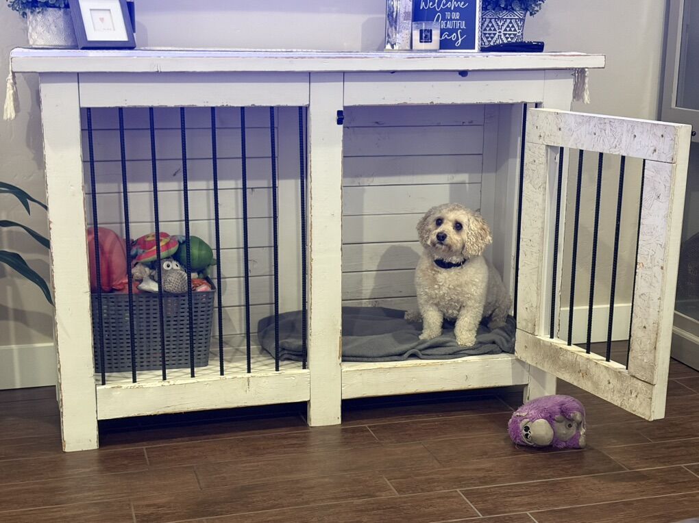 Custom Rustic White Dog Kennel / Console Table