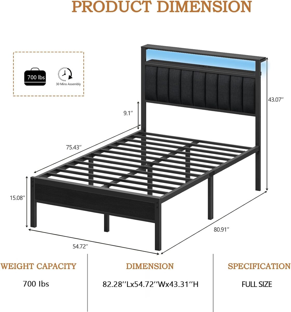 Full Bed Frame Black