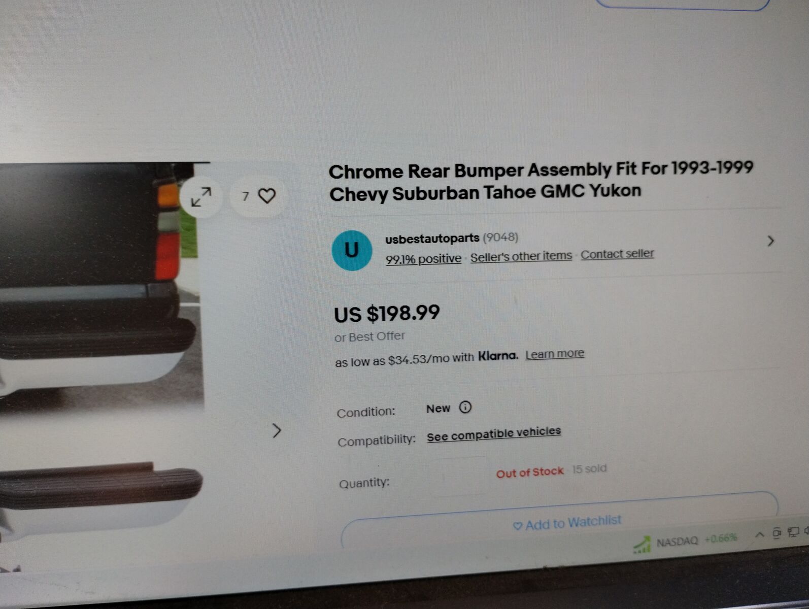 1993-1999 rear bumper gmc yukon -95-99 suburban/taho price drop 1/2 price 75$