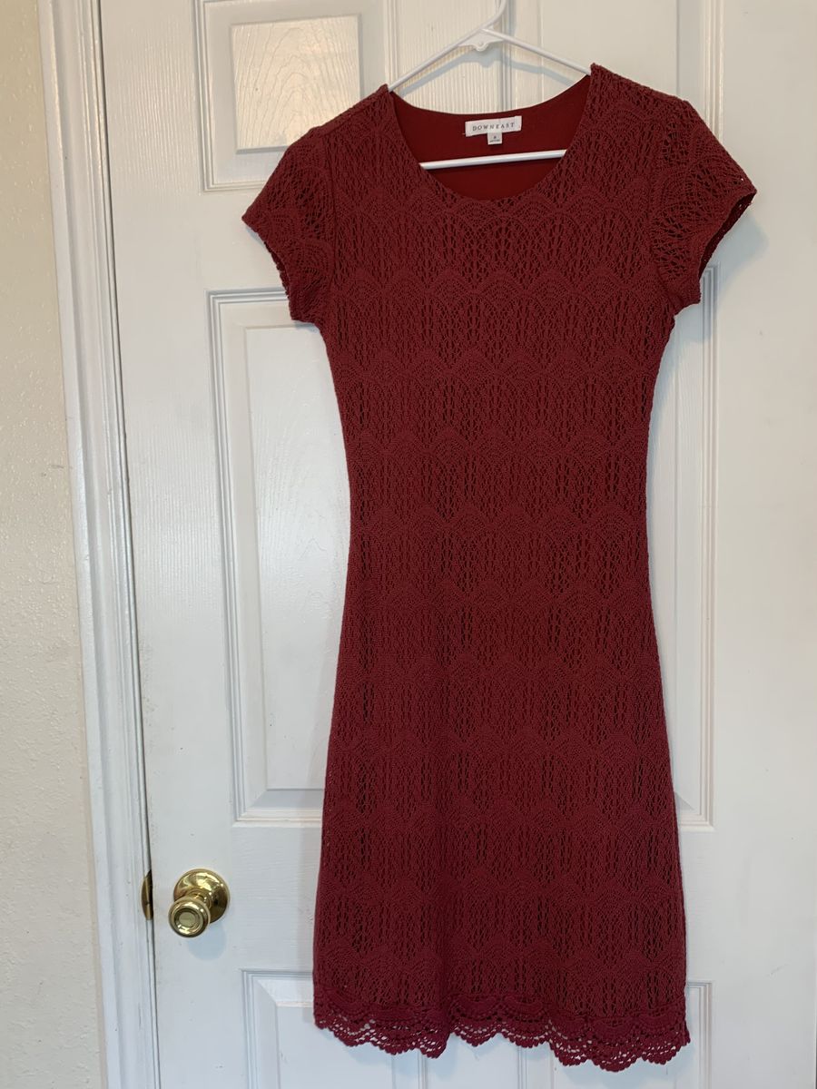 Downeast Women's Burgundy Crochet Dress with Lining - Size Small, 40" Length