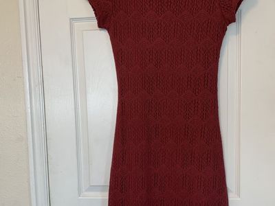 Downeast Women's Burgundy Crochet Dress with Lining - Size Small, 40" Length