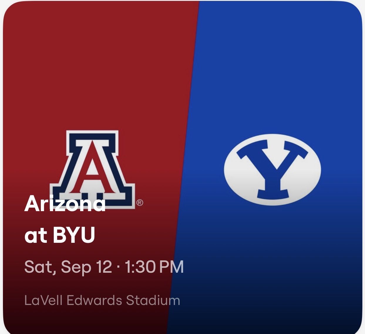 Arizona vs BYU 9/12 with padded seats