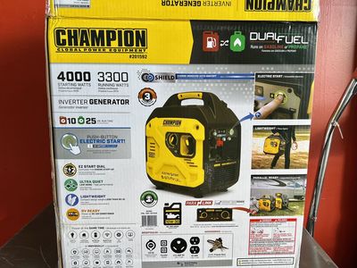 New Champion 4000W Starting / 3300W Running Electric Start Dual Fuel RV Ready Inverter Generator 4