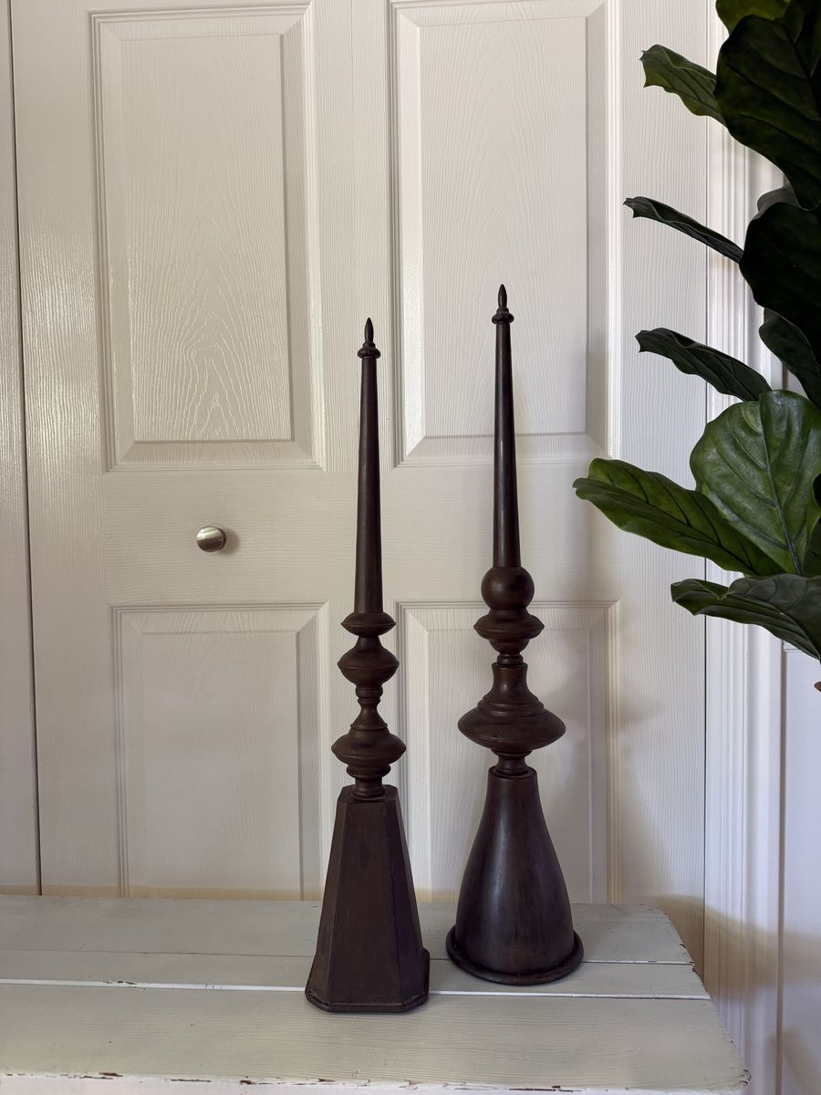 Pair of Large Metal Finial Decor - Dark Brown Decorative Spindles