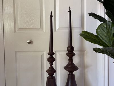 Pair of Large Metal Finial Decor - Dark Brown Decorative Spindles
