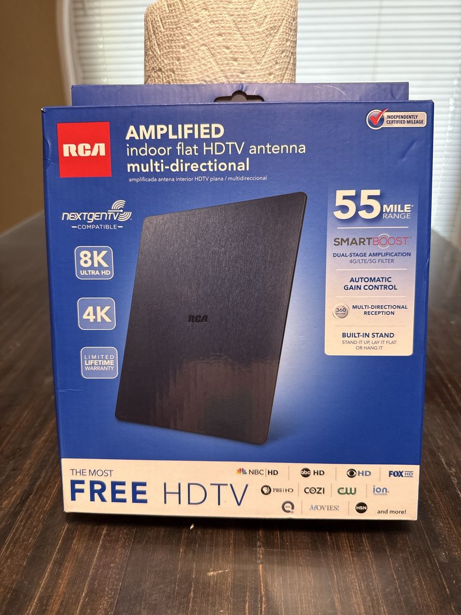 RCA Amplified Indoor Flat HDTV Antenna - Multi-Directional 55 Mile Range