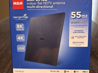 RCA Amplified Indoor Flat HDTV Antenna - Multi-Directional 55 Mile Range
