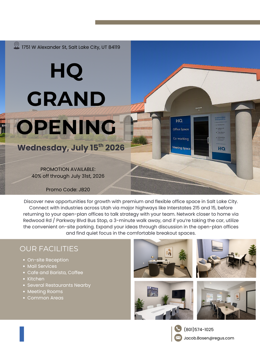 Private Office Space Rental GRAND OPENING! - HQ on West Alexander St., SLC