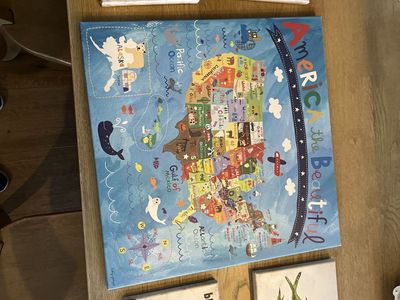 America the Beautiful USA Map Wall Art & Dr. Seuss One Fish Two Fish Red Fish Blue Fish Canvas Set