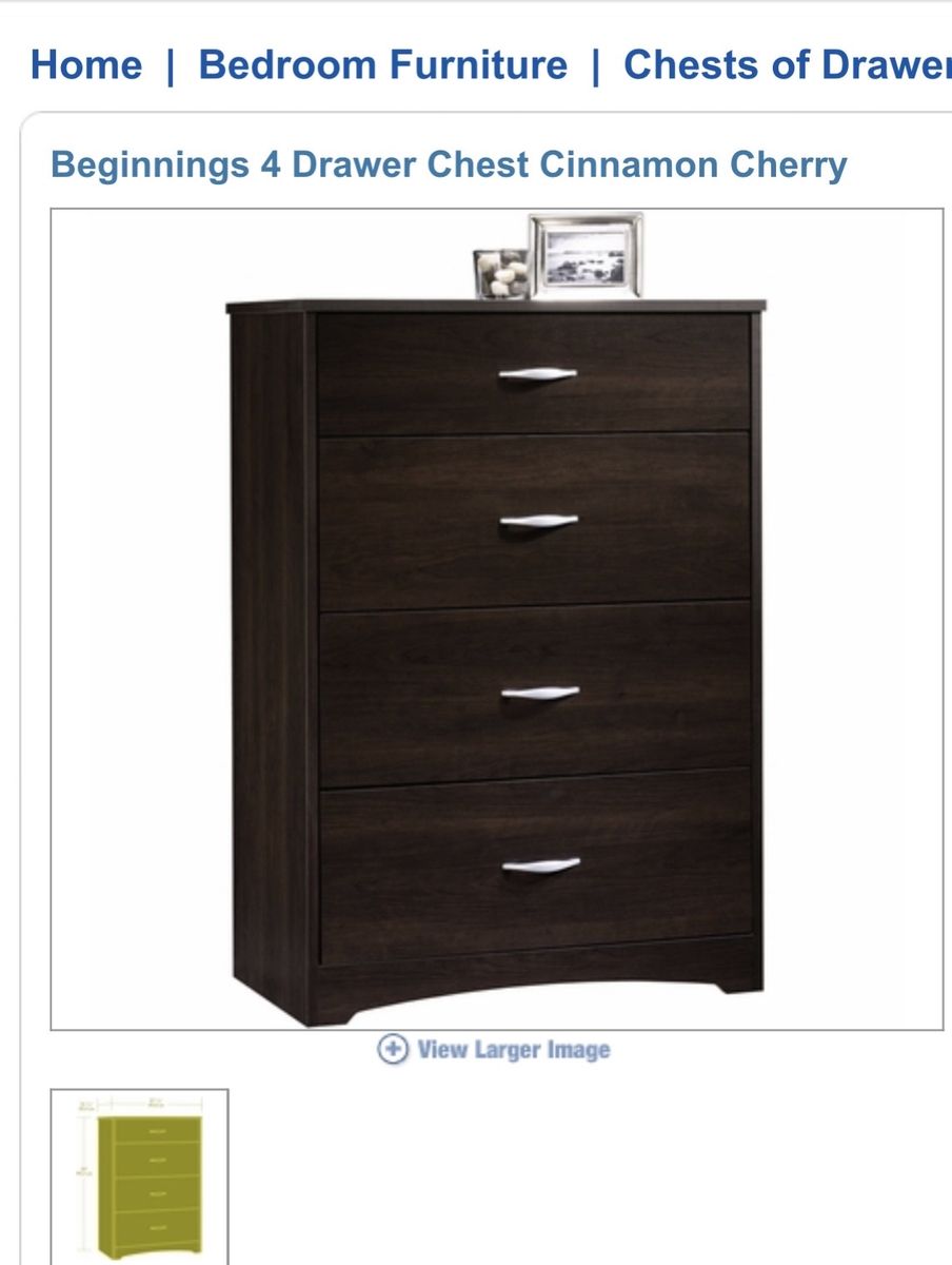 Sauder Beginnings 4-Drawer Chest in Cinnamon Cherry Finish - New, Unopened Box