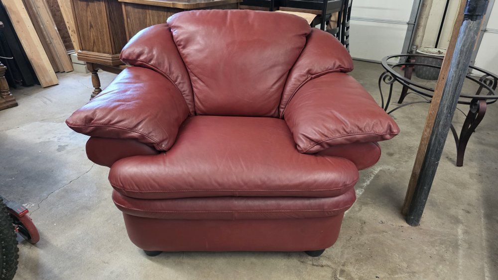 Red Leather Chair with Ottoman