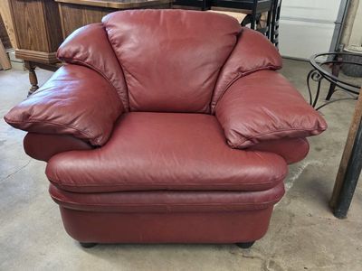 Red Leather Chair with Ottoman